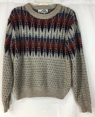 Suéter nórdico cuello redondo tejido pendientes empinadas de colección azul/naranja quemado/gris (M) Foto 1 de 4