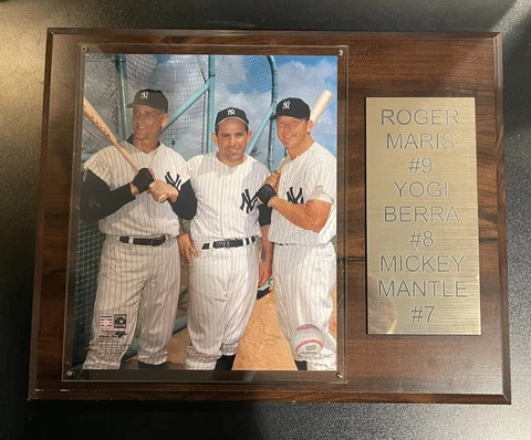 NY Yankees MLB Plaque Rare- Roger Maris, Yogi Berra and Mickey Mantle Vintage Cover