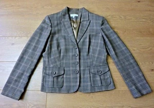 Laura Ashley giacca blazer donna misto lana oro check grigio taglia UK 14 - Foto 1 di 12