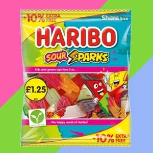Bolsa Haribo Sour Sparks 154 gomosa de Reino Unido - Imagen 1 de 1