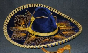 L Guerrero Mexican SOMBRERO Blue and Gold Velvet w/Sequins - Picture 1 of 5