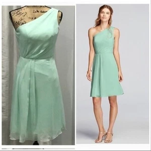 David’s Bridal one shoulder dress size 0 green - Picture 1 of 8