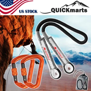 30KN Rock Climbing Locking Carabiner + Prusik Rescue Rope Safety Rappelling Cord - Picture 1 of 26