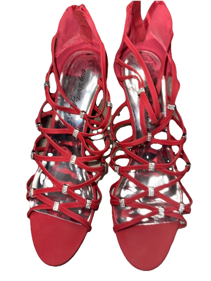 Tacones Easy Street rojos con tiras cremallera en la espalda punta abierta con caja talla 9,5 M cuero Foto 1 de 4
