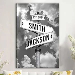 Personalized Canvas Vintage Street Sign for Couples, Street Crossroads Poster - Picture 1 of 6