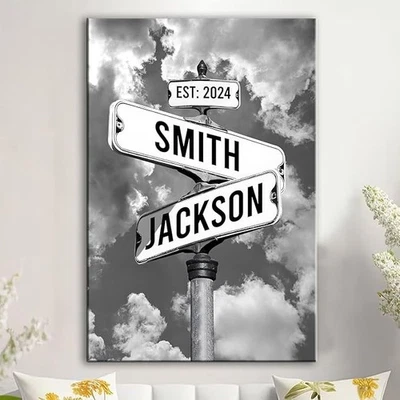 Personalized Canvas Vintage Street Sign for Couples, Street Crossroads Poster - Image 1 of 4