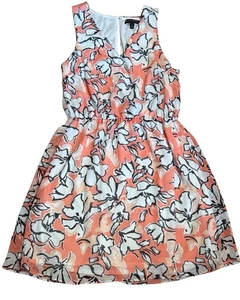 Banana Republic Floral Sleeveless Dress Size 6 Coral White Lined Sheath - Picture 1 of 8
