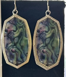 Beautiful Vtg Silver Tone Abalone Shell Geometric Shape Dangle Hook Earrings EC - Picture 1 of 14