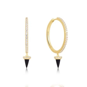 Ania Haie Gold Black Agate Drop Hoop Earrings - Picture 1 of 2