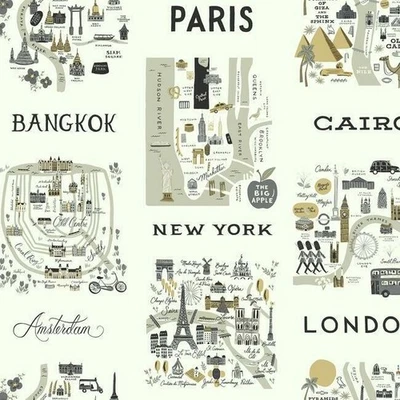 Wallpaper Rifle City Maps, New York, London, Paris Black Gray Gold 60 Sq Ft Bolt - Image 1 of 3