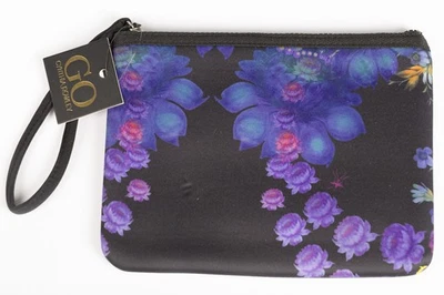 Nuevo con etiquetas Bolso sin asas Cynthia Rowley GO bolsa plana negro multi floral neopreno 9" x 7" Foto 1 de 4