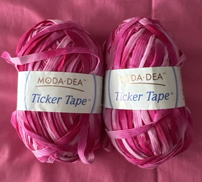 Lot of 2  Moda Dea Ribbon Yarn Ticker Tape #9722 Pink Passion 50g 100% Nylon - Image 1 of 4