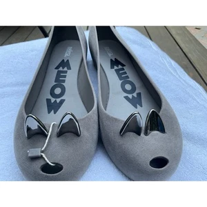 MELISSA MeoW grey sueded ballet flats w/ Cat Ears + cut out Nose USA 10 - Picture 1 of 8