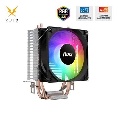 Ruix X2000 Air CPU Cooler 2 Heatpipes RGB Fan Intel 1700 1200 115X AMD AM4 AM5 - Image 1 of 4