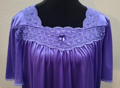 Vintage Classic Elements Nightgown Womens Large Royal Purple Nylon Lace Trim A3 - Image 1 of 4