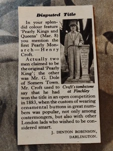 Sk228 Ephemera 1950s article J Denton Robinson Darlington Henry Croft Pearly Kin - Picture 1 of 1
