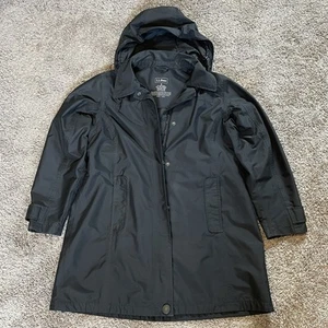 L.L.Bean Size S Full-Zip Black Rain Jacket Womens Hooded Pockets Snaps - Picture 1 of 20