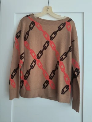 Suéter Talbots Estampado de Eslabones de Cadena Tostado Naranja Marrón Cuello Redondo Nuevo con Etiquetas Talla Pequeña Foto 1 de 4