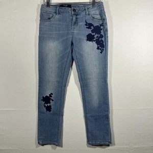 Vera Wang Simply Vera Damen Mid Rise Capri Jeans bestickt Blumen Boho Größe 4 - Bild 1 von 8