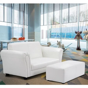 White Kids Sofa Armrest Chair Couch Lounge Children Birthday Gift w/ Ottoman - Picture 1 of 12