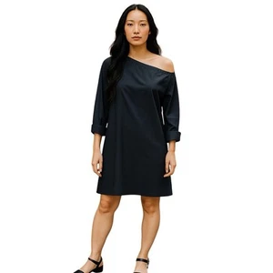 Theory Ulrika B Black Shift Dress Size 6 One Shoulder Cotton / Stretch NEW - Picture 1 of 14