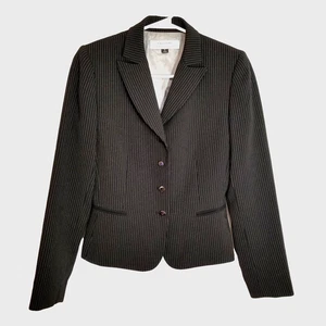 Tahari Arthur S Levine Blazer Women's Size 2 Black Pinstripe Jacket 4 Button - Picture 1 of 7
