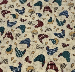 Country Chicken Fabric Beige Background Multicolor Plaid Polka Dots 44” W x BTY - Picture 1 of 2