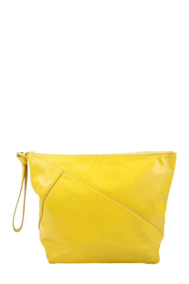 Diane Von Furstenberg Womens Leather Zip Large Pouch Clutch Bag Handbag Yellow - Image 1 of 4