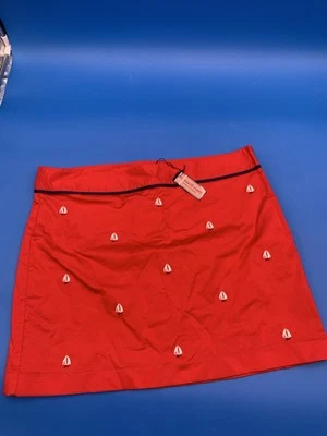 Vineyard Vines Size 16 Red Skirt Stretch Cotton White Sailboat Embroidered New - Image 1 of 2