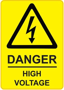 DANGER HIGH VOLTAGE health and safety signs stickers YELLOW 205x290mm - Picture 1 of 4