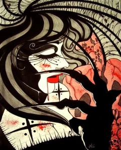 Goth female vampire with skulls comic FANTASY ART 11x14 - Picture 1 of 1