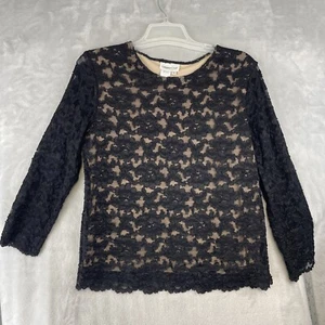 Top Coldwater Creek para mujer talla XL negro forrado de encaje cuello redondo manga 3/4 de colección EE. UU. - Imagen 1 de 10