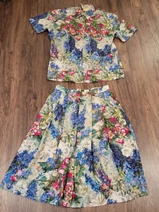 Vintage Geiger Austria Damen Plissee reine Wolle Blumen Bluse 40 & Maxirock 44 - Bild 1 von 12