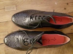 PAS DE ROUGE Black Oxfords Wingtips Brogues Lace-up Leather Shoes 36.5 - Picture 1 of 8