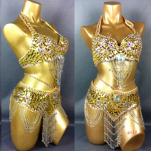 Belly Dance Costumes Bra Top Waist Belt Rave Party Sequin Tassel Club wear - Picture 1 of 9