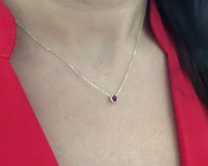 RUBY SOLITAIRE BEZEL NECKLACE 14K YELLOW GOLD 0.30 CT NATURAL RUBY - Picture 1 of 7