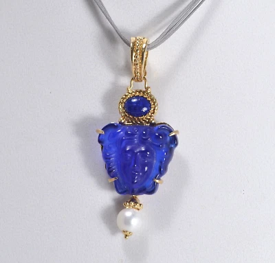 TAGLIAMONTE CIONDOLO  ARGENTO 925  PASTE VITREE  LAPIS E PERLE     TGN 1007 - Immagine 1 di 3