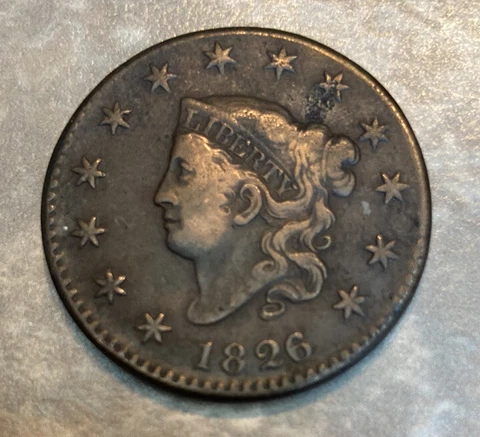1826/5 Coronet Head US Copper Large Cent 1C - Fine condition Cover