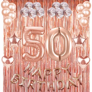 50th Rose Gold Happy Birthday Banner Confetti Balloon Party Decoration Supplies - Picture 1 of 3