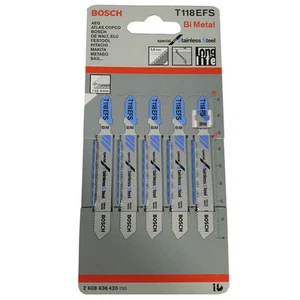 Bosch 5 pcs Jig Saw Blades T118EFS for Stainless Steel Cutting 2608636420 - Picture 1 of 3