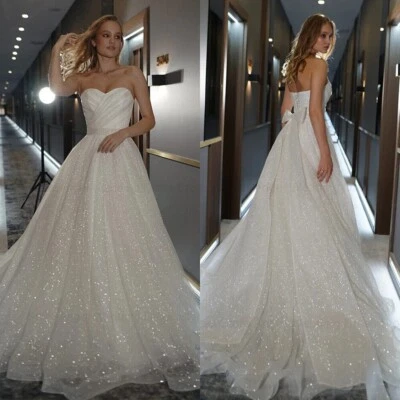 Elegant A-Line Wedding Dresses Off Shoulder with Bow Lace Sequin Bridal Gowns - Image 1 of 4