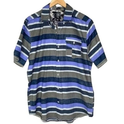 Volcom mens slim fit plaid button down shirt shirt sleeve purple gray Size XL - Image 1 of 4