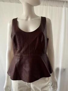 BCBGMAXAZRIA Women Top Leather Wine Faux Leather Full Zip Size L - Picture 1 of 6
