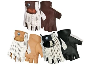 CLASSIC ENGLISH HAND KNITTED CROCHET HALF FINGER DRIVING GLOVES CHAUFFEUR BIKER - Picture 1 of 11