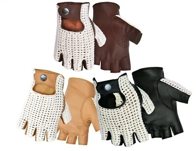 CLASSIC ENGLISH HAND KNITTED CROCHET HALF FINGER DRIVING GLOVES CHAUFFEUR BIKER  - image 1 of 4