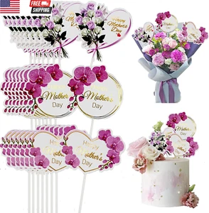 24Pcs Happy Mother'S Day Cupcake Toppers, Heart round Butterfly Orchid Rose Flow - Picture 1 of 7