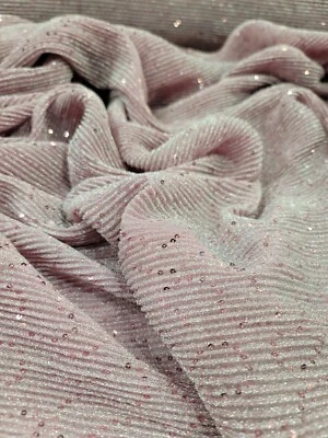 Pleated Stretch Fabric By The Yard Embroidery Sequin Pink Blush For Dress  - Image 1 of 4