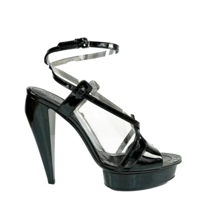 39 NEW $950 BURBERRY PRORSUM Black Patent Strappy High Heels PLATFORM SANDALS - Image 1 of 4