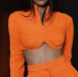 ADIDAS X Jeremy Scott Signal Orange Velour Cropped Track Top Womens Sz S M L - Picture 1 of 12
