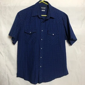 Vintage Wrangler Wrancher Blue Plaid Pearl Snap Flannel Western Shirt  Sz L - Picture 1 of 4